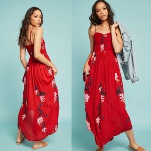 Free People Beau Smocked Red Floral Maxi Dress S